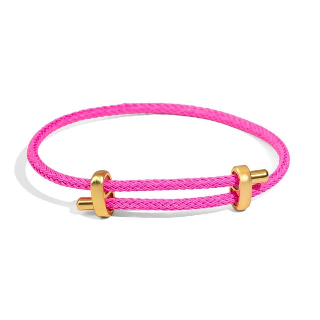Neon Pink Glow Adjustable Gold Rope Bracelet For Sale - Image 9 of 9