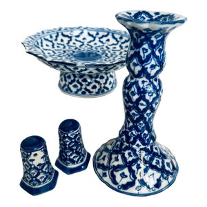 Set of 4 Blue & White Tableware Items