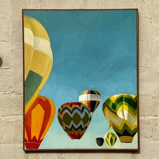 Late 20th Century Vintage Boho Original Oil Painting of Balloons For Sale - Image 5 of 8