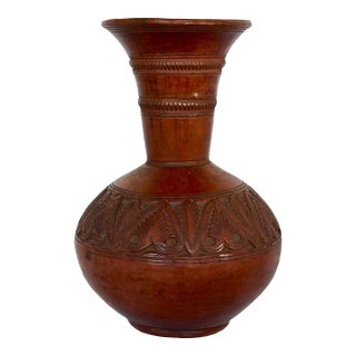 19th Century Red Ware Vase – Hand Carved Tophane Turkish Terracotta Vessel For Sale