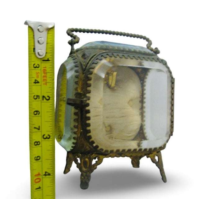 Traditional Antique 1900 Paris Exposition Glass & Gilt Jewelry Watch Box Palais De L’Électricité For Sale - Image 3 of 12