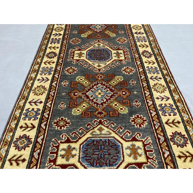 Charcoal Gray and Cream Kazak Wool Runner Rug With Tribal Motifs, 2'8" X 6'8" For Sale - Image 9 of 18