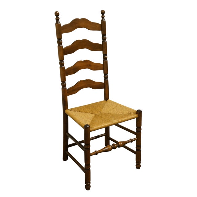 ETHAN ALLEN Heirloom Nutmeg Maple Colonial Early American Ladderback Rush Seat Dining Side Chair 44.5" High 19.5" Wide...