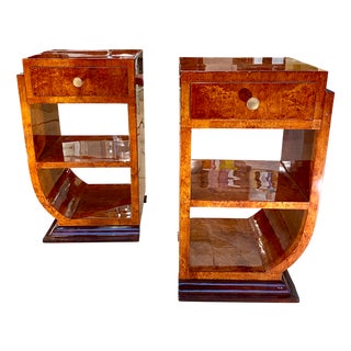 Art Deco Bedside Tables in Thuya Burl, 1920s, Set of 2 For Sale