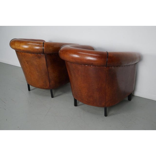 Set of Vintage Dutch Cognac Colored Leather Club Chairs For Sale - Image 12 of 17