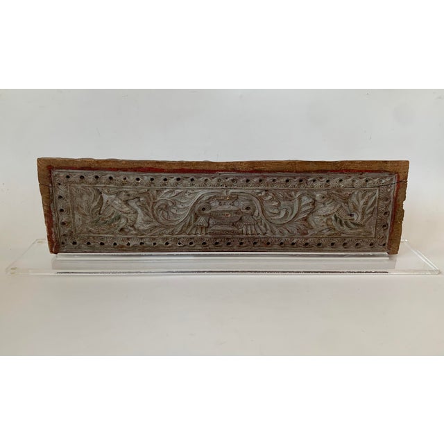 Early 20th Century Antique Early 20th Century Peacock Carved Wood Panel Bird Panel on Custom Lucite Base For Sale - Image 5 of 9