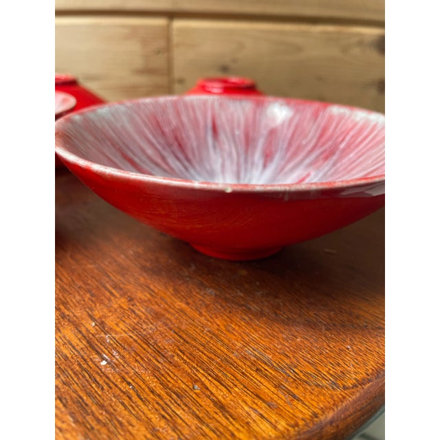 Mid 20th Century Signed Red and White Drip Glazed Bowls - Set of 4 For Sale - Image 9 of 9