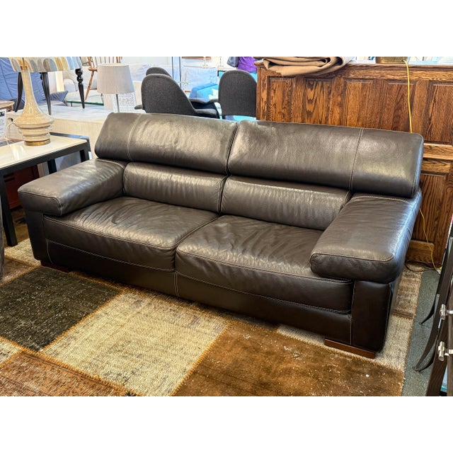 Calia Italia Leather Sofa, Black For Sale - Image 4 of 12