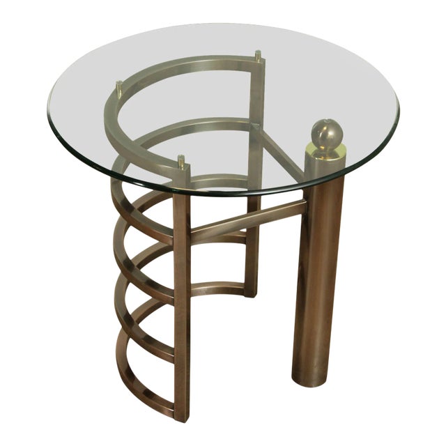 Design Institute of America Brushed Steel Round Glass Top Side Table For Sale