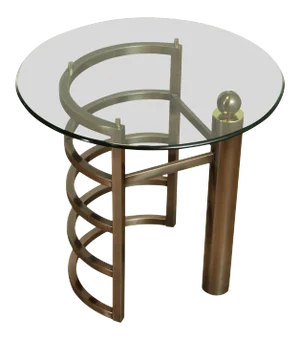 Design Institute of America Brushed Steel Round Glass Top Side Table