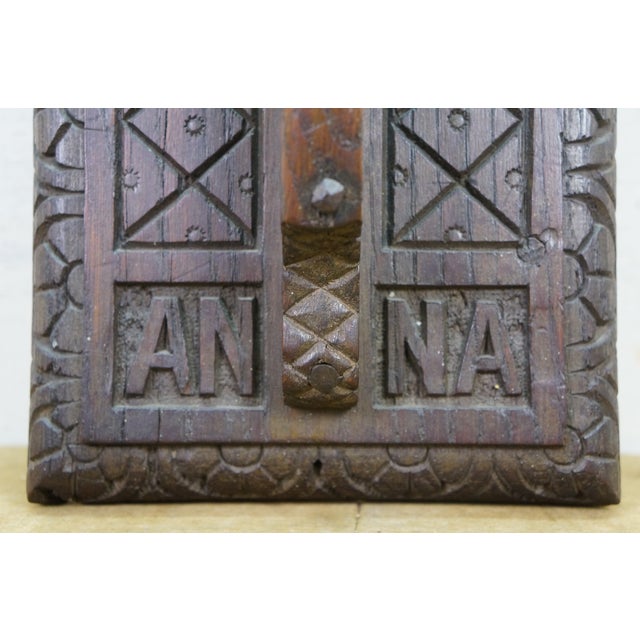 Antique Folk Art Anno 1716 Geometric Carved Oak Door Handle Wall Plaque 19" For Sale - Image 10 of 11