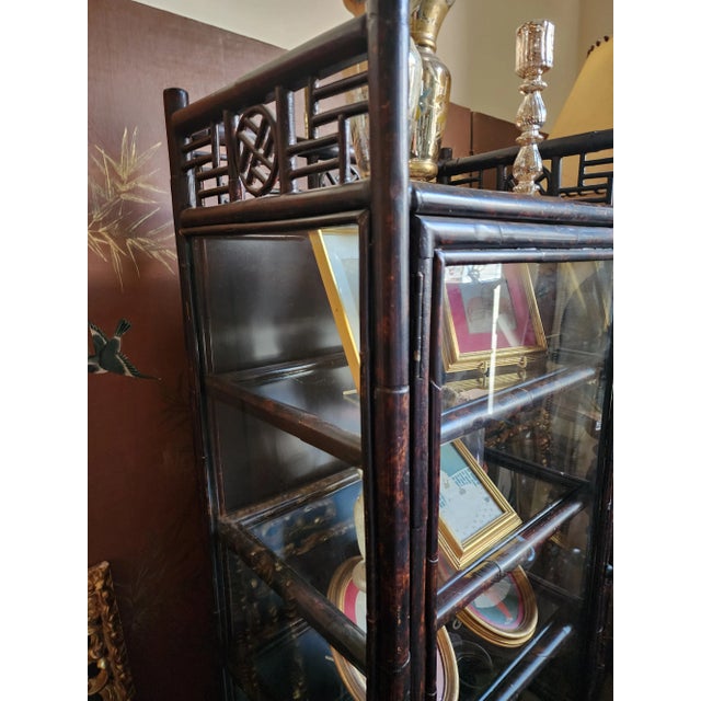 1980s Vintage Bamboo and Glass Vitrine Display Case Cabinet For Sale - Image 5 of 10