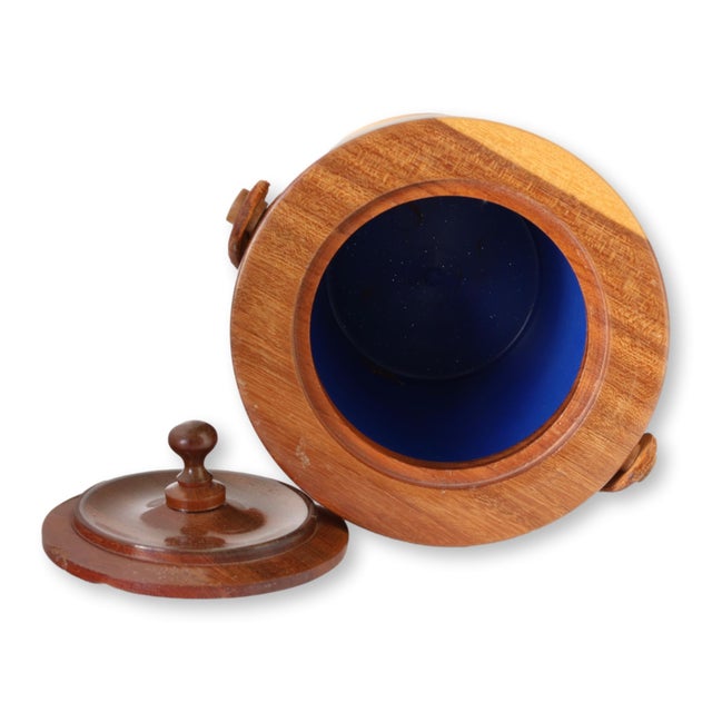 Brown Hand-Made Midcentury Modern Wood Ice Bucket For Sale - Image 8 of 9