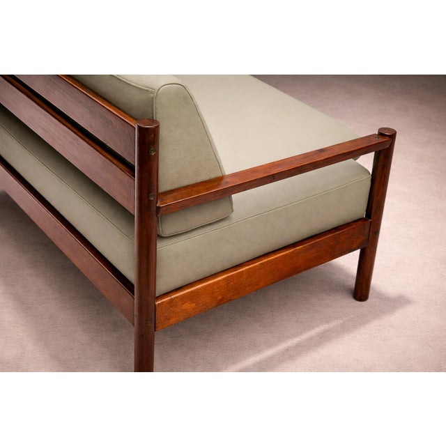 Gray Sofa in Imbuia Hardwood & Leather by Michel Arnoult, 1960s - Lot 155 For Sale - Image 8 of 10