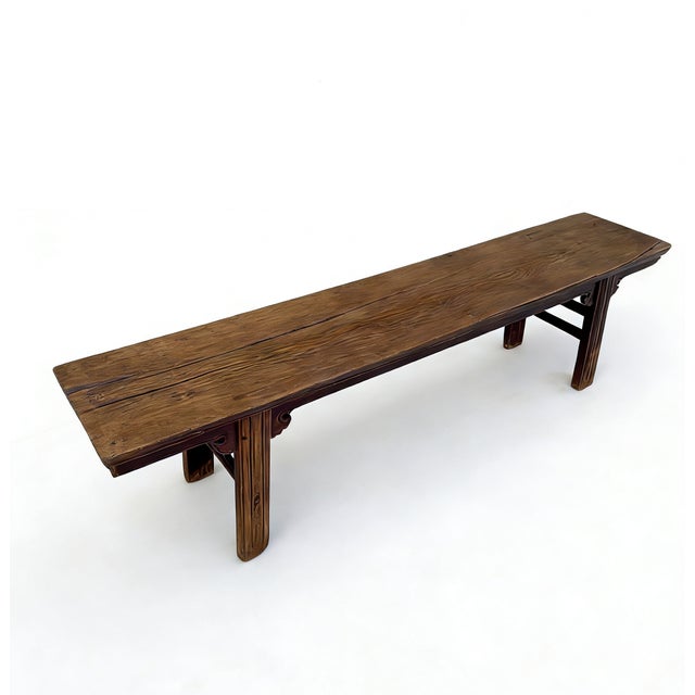 Chinese Vintage 85" Long Elm Bench For Sale - Image 3 of 3