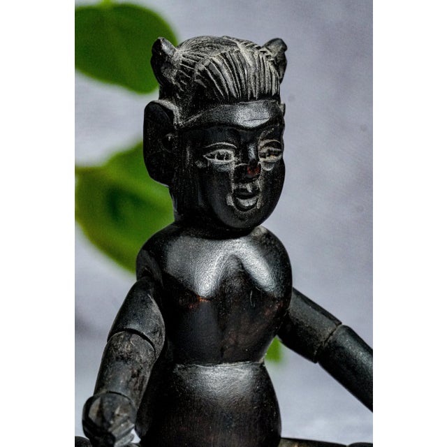 Amazing Pair Hand Carved Antique Wood Chinese Dolls Asian Folk Art For Sale - Image 4 of 14