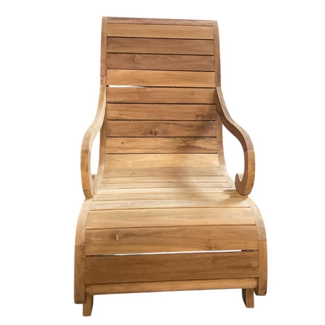 English Vintage Solid Teak Sculptural Steamer-Style Chaise Lounge Chair For Sale - Image 3 of 12