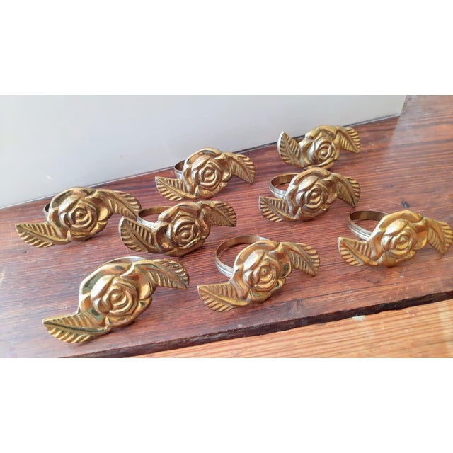 Brass Rose Napkin Rings Set 8 For Sale In Fayetteville, AR - Image 6 of 9