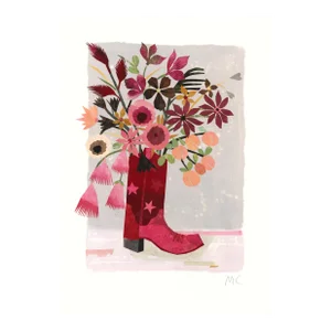 Howdy! (Pink Stars) - Collage Floral Whimsical Still Life Original Artwork by Maria C Bernhardsson