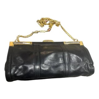 A High Quality 1970s Black Leather Italian Shoulder Bag For Sale