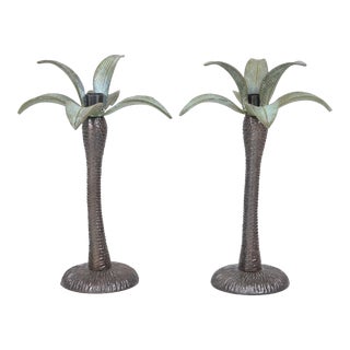 Tommy Bahama Palm Tree Candle Holders - a Pair For Sale