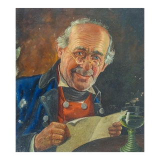 Late 19th Century Man Reading Letter Portrait Continental School Painting For Sale