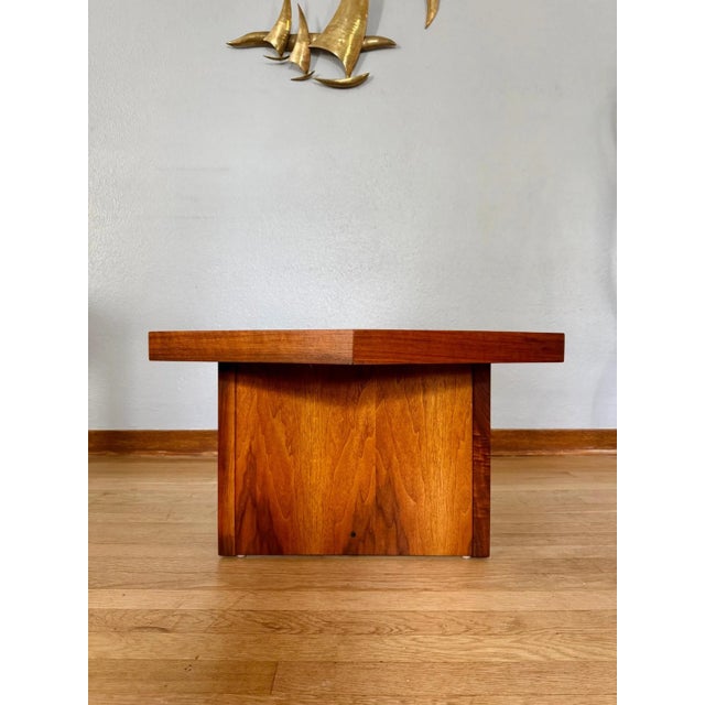 Vintage MCM Triangular Veneer Coffee Table With Geometric Pedestal Base For Sale - Image 6 of 8