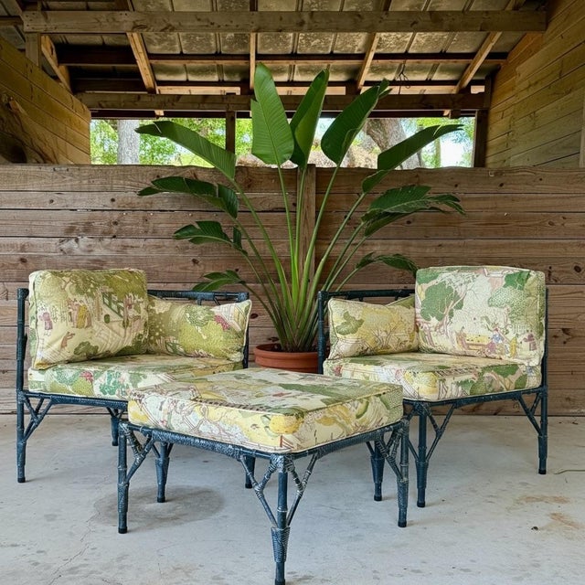 Vintage Coastal Chinoiserie Faux Bamboo Aluminum Modular Lounge Seating With Ottoman For Sale - Image 12 of 12