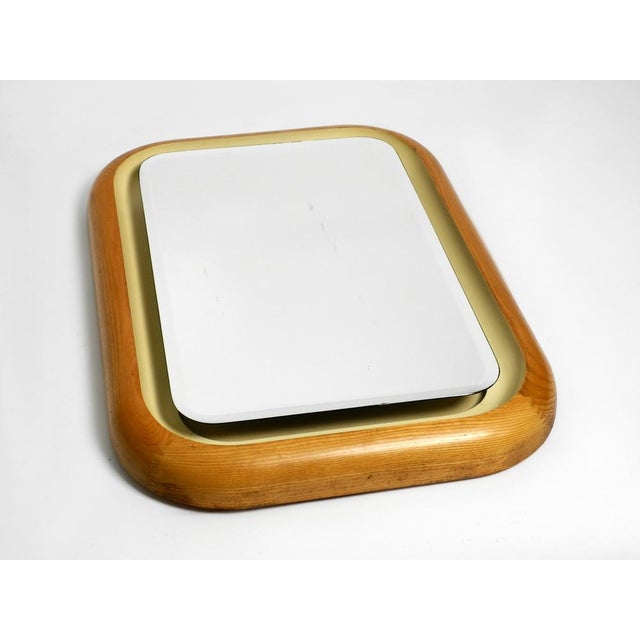 Mid-Century Modern Large Minimalist Oak Backlit Illuminated Wall Mirror, Italy, 1960s For Sale - Image 3 of 18