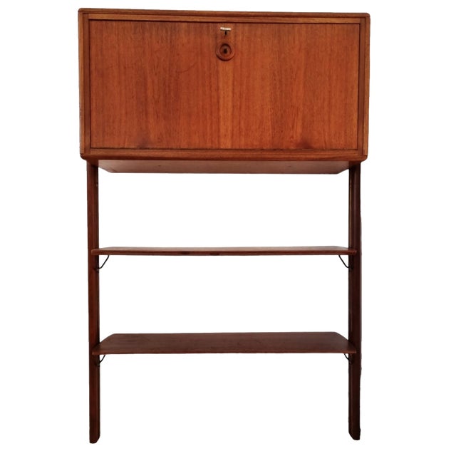 Small Walnut and Brass Wall Unit with Desk Function by William Watting for Fristho For Sale