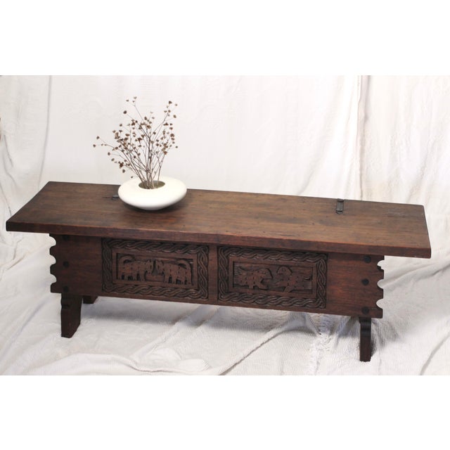 Mexican hand carved folk art wooden bench or trunk for storage. Previous owner said it was from the 1960s. Carved birds...