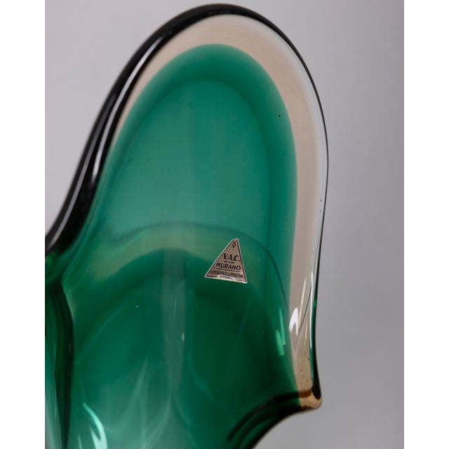 Vintage Sommerso Vase in Green Murano Glass by V.A.C. Cimarosti & Pinzan, 1960s For Sale - Image 9 of 10