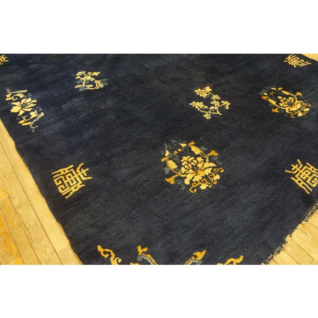 Navy Blue 1930s Navy Blue Floral Traditional Shou Symbols Antique Chinese Peking Rug For Sale - Image 8 of 9