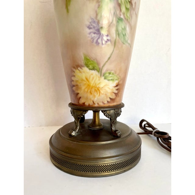 English Antique Original Signed Hand-Painted Floral Table Lamp For Sale - Image 3 of 13