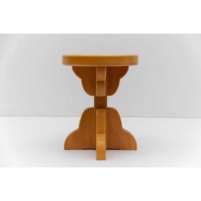Mid-Century Modern Mid-Century Modern Handmade Beech Stool, France, 1960s For Sale - Image 3 of 13