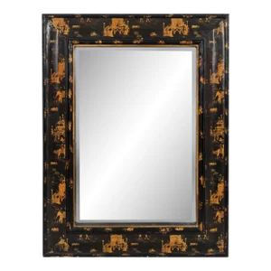 Antique Chinoiserie Cushion Molded Black Mirror