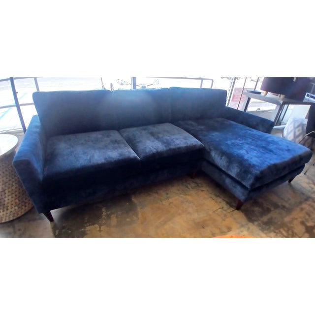 Contemporary Aria 110" Blue Velvet Sectional For Sale - Image 3 of 5