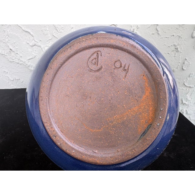 Mid-Century Studio Art Pottery Pouring Vessel – Blue & Beige Stoneware Cruet Form For Sale - Image 10 of 11
