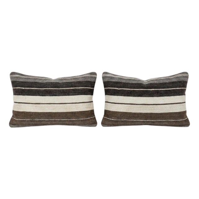 Anatolian Lumbar Kilim Pillow Cover 16'' X 24'' - Set of Two For Sale