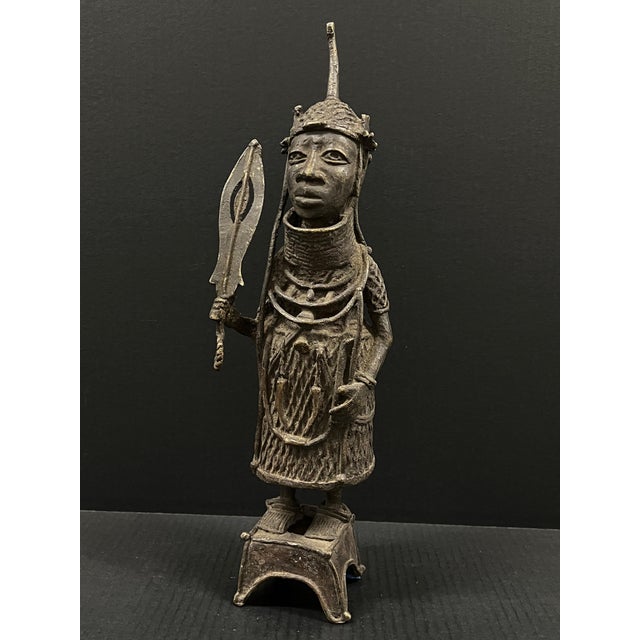 African African Tribal Art Benin Bronze Warrior Statue For Sale - Image 3 of 9
