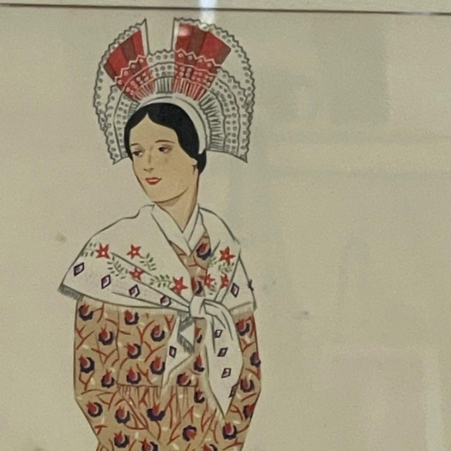 Vintage French Fashion Print by Lepage-Medvey, Costumes Français Champagne Woman, Framed Paris Editions Hyperion Illustration. For Sale - Image 9 of 10