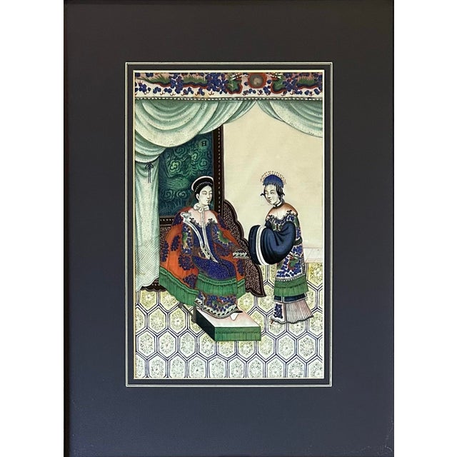 Figurative Antique 19th Century Qing Dynasty Chinese Export Painting on Rice Paper of Court Scene For Sale - Image 3 of 6