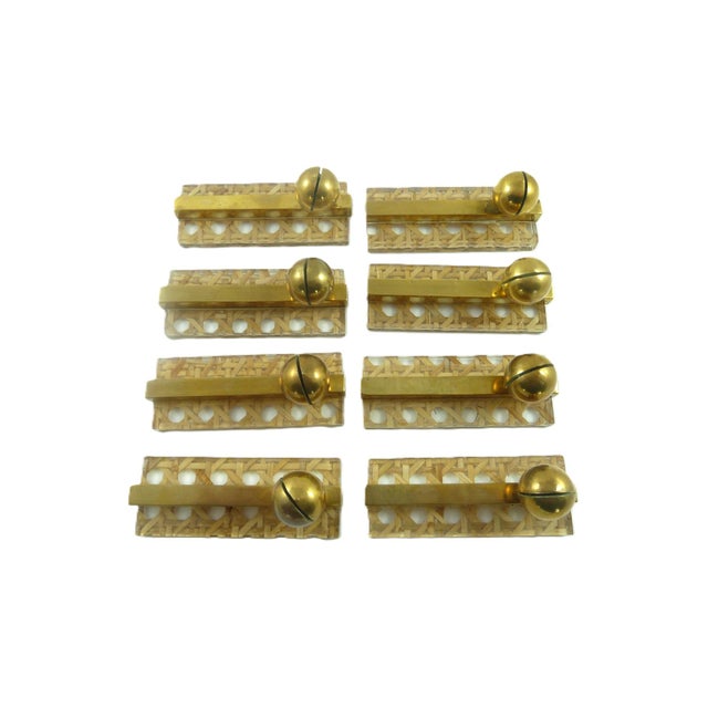 1970s Set of Eight Knife Rests |Lucite, Cane and Brass | in the Style of Dior For Sale - Image 4 of 8