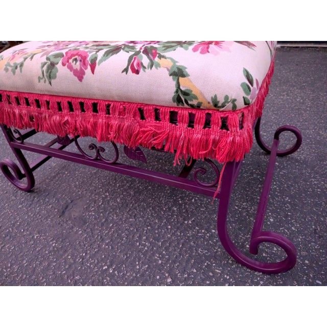 Late 20th Century Late 20th Century Vintage Floral Upholstered Cast Iron Framed Ottoman For Sale - Image 5 of 6