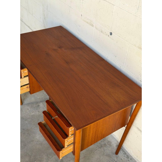 Brown Vintage Danish Mid Century Modern Teak Writing Desk Vanity Scandinavian Modern For Sale - Image 8 of 10