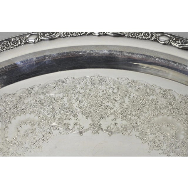Mid 20th Century Vintage Wm Rogers & Son "Victorian Rose" Silver Plated Oval Serving Platter Tray For Sale - Image 5 of 15