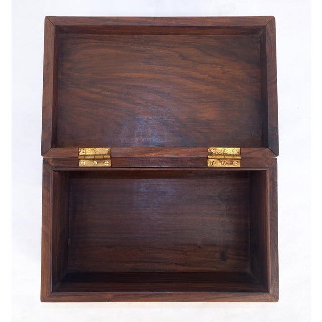 Brown Late 20th Century Large Solid Teak Inlaid Jewlery Box w/ Geometric & Floral Motifs For Sale - Image 8 of 12