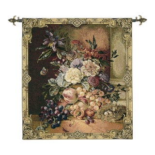 Flowers and Grapes Loom Woven Tapestry - 75 X 65 Cm (2'6" X 2'2") - Requires Rod Size 2 For Sale
