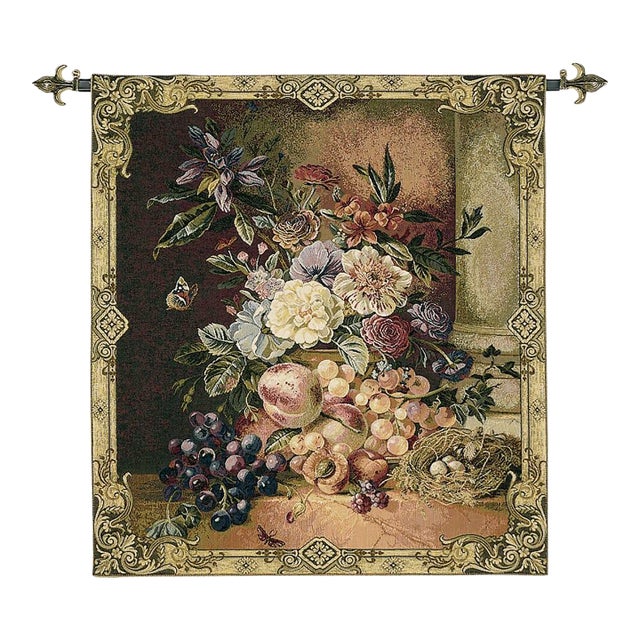 Flowers and Grapes Loom Woven Tapestry - 75 X 65 Cm (2'6" X 2'2") - Requires Rod Size 2 For Sale