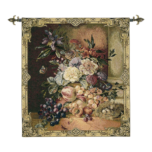 Flowers and Grapes Loom Woven Tapestry - 75 X 65 Cm (2'6" X 2'2") - Requires Rod Size 2
